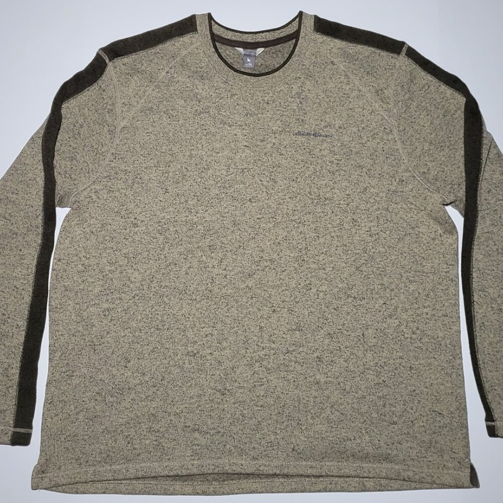 Eddie Bauer Mens Army Green Beige Speckled Pattern Long Sleeve Pullover Size 2XL